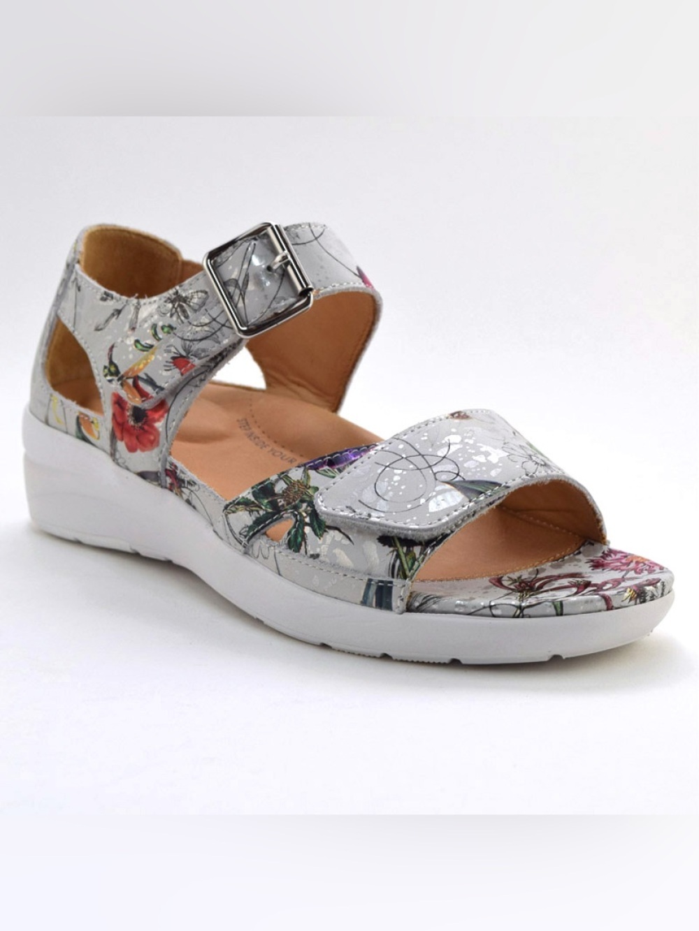 Zierra Super Support Floral Gray Women's Adjustable Sandal 38 XW